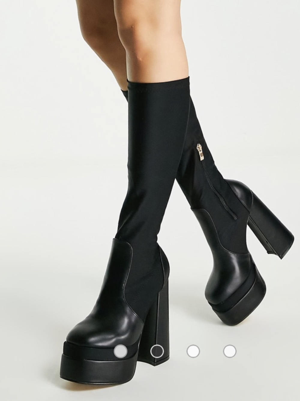EGO Black Platform Over-the-Knee Block Heel Boots - Picture 1 of 7